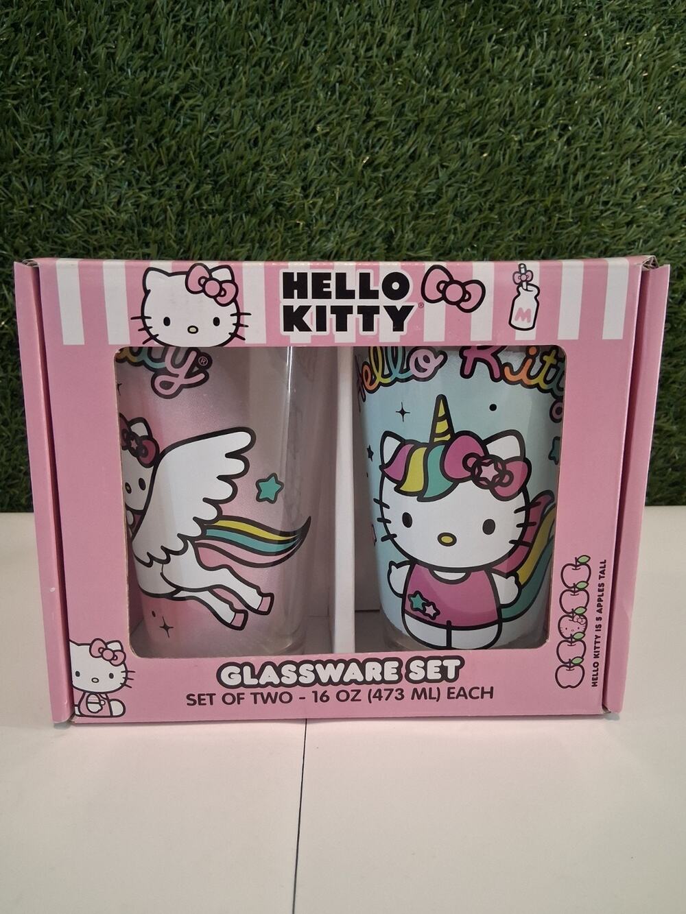 Silver Buffalo Hello Kitty Unicorn 16 oz Pint Glasses Glassware Set of 2 New